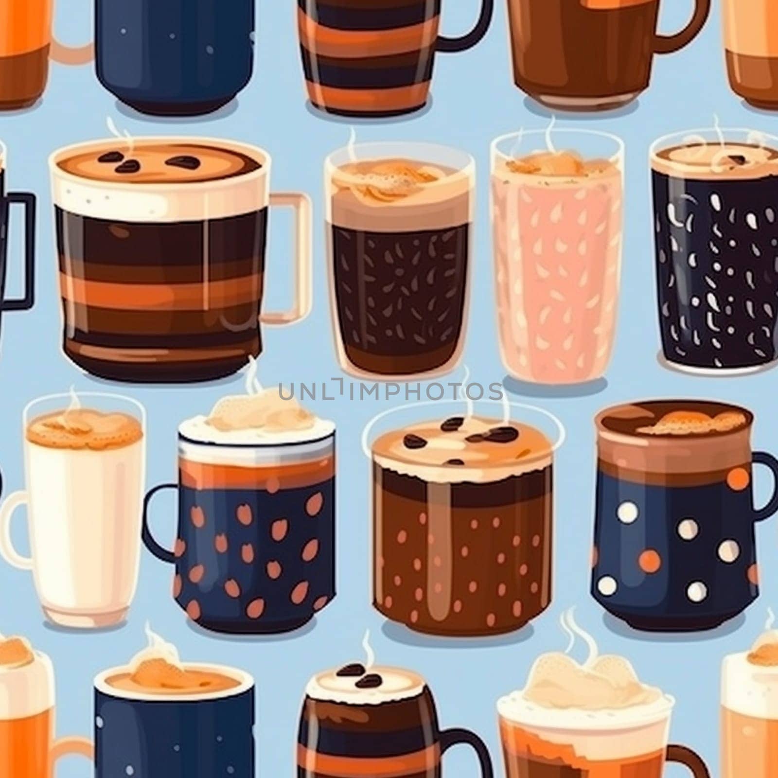 Coffee drinks seamless pattern tile, created with generative AI