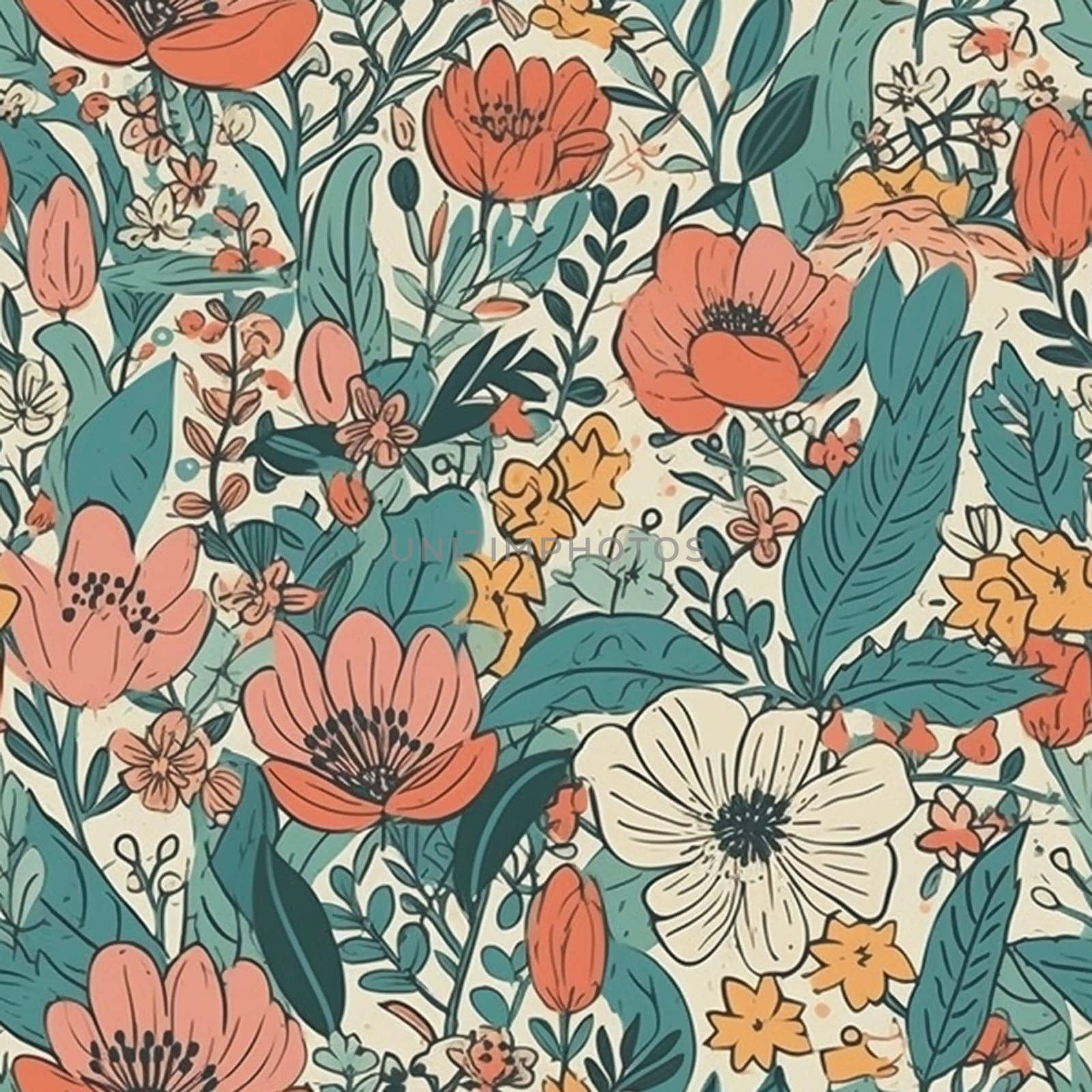 Beautiful elegant flower seamless pattern tile, created with generative AI