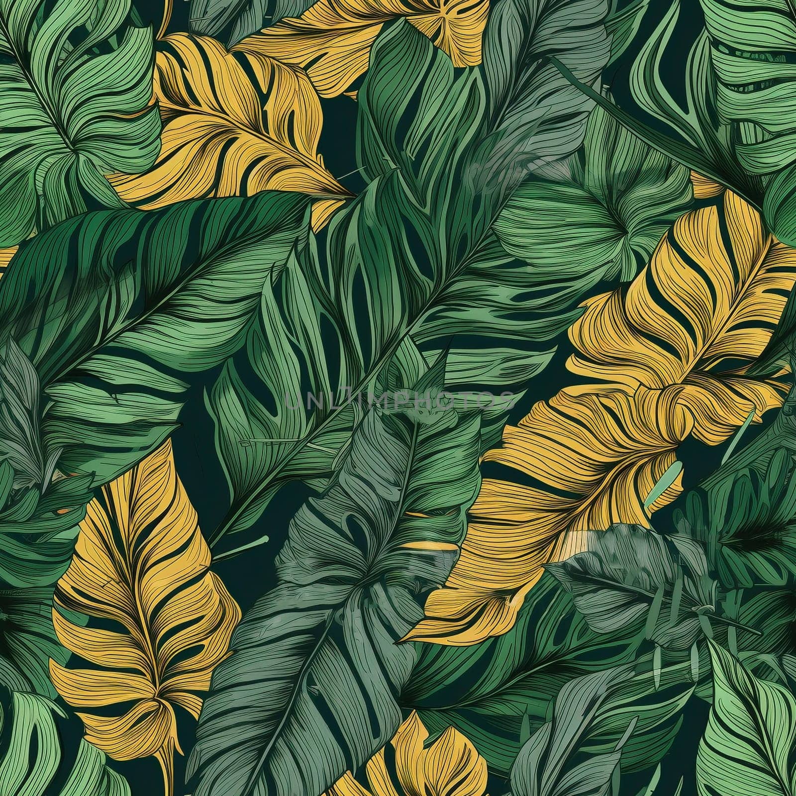Tropical leaves seamless pattern tile, created with generative AI
