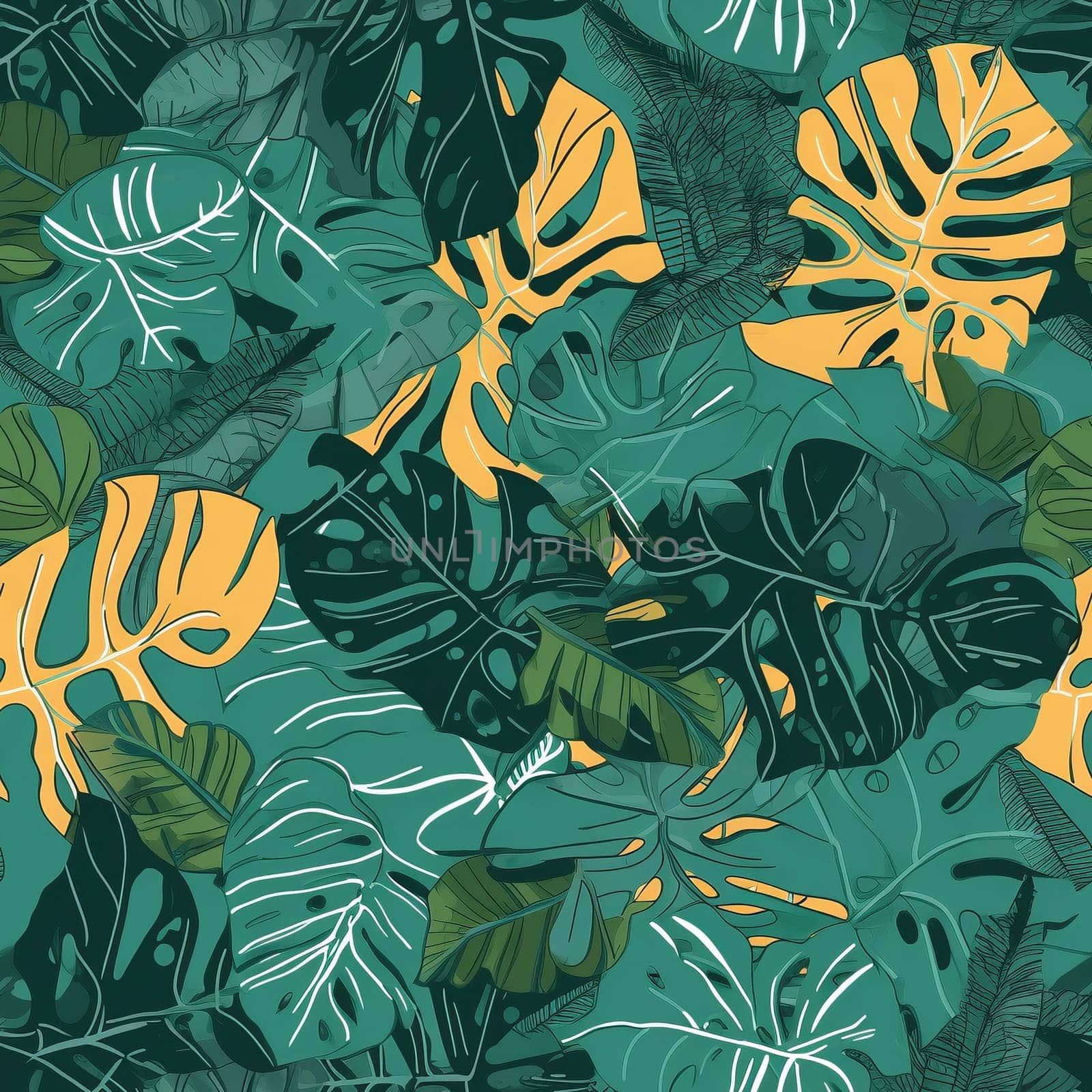 Tropical leaves seamless pattern tile, created with generative AI