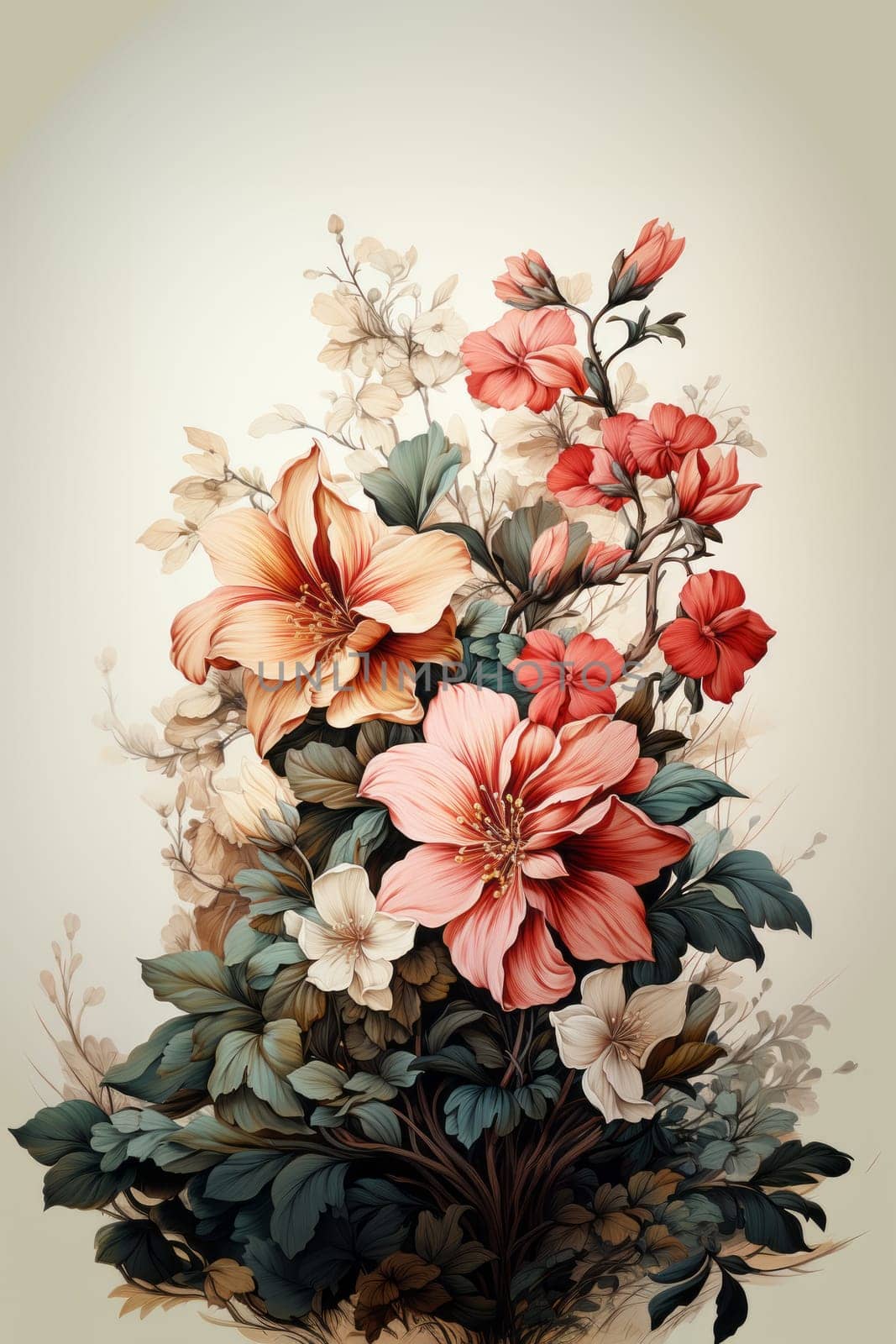Bouquet of flowers on the white background created with generative AI technology