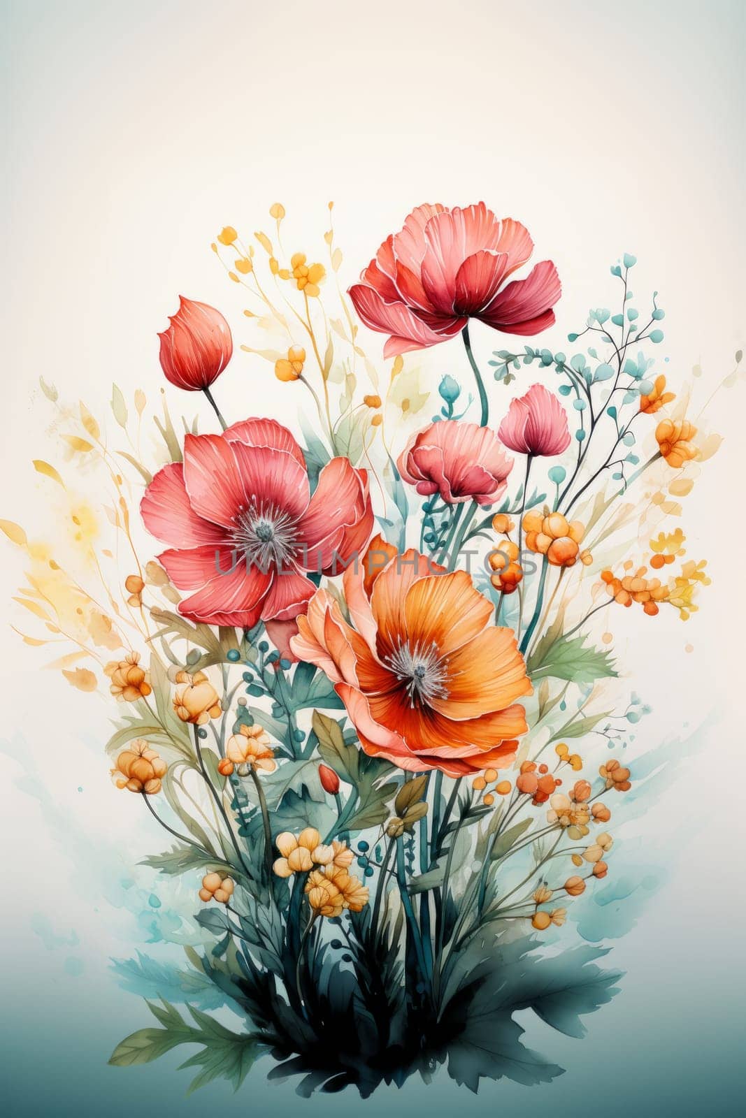 Bouquet of flowers on the white background created with generative AI technology