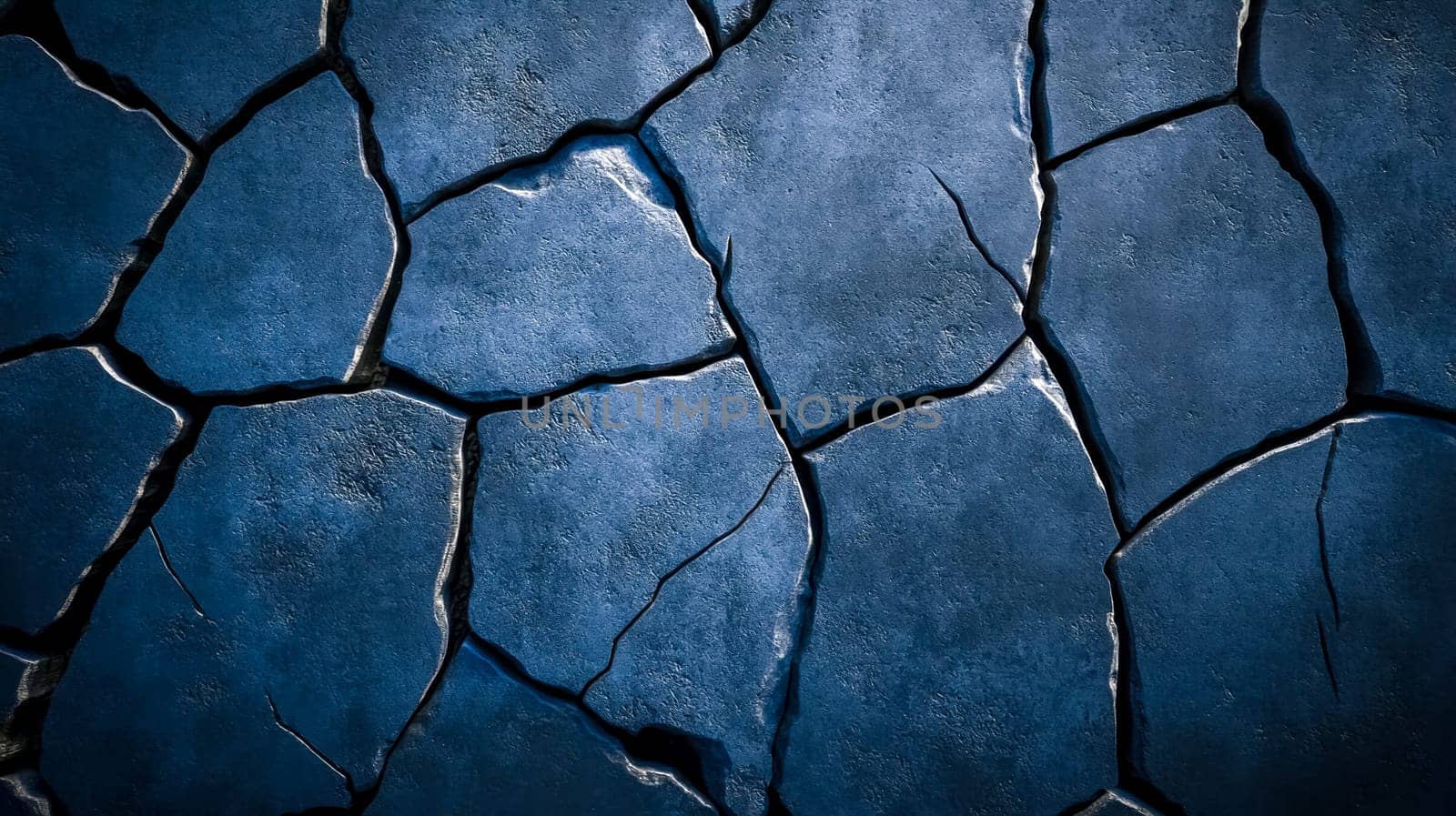 Seamless dark blue concrete texture displaying subtle cracks and abstract shapes, emphasizing the interplay of light and shadow for versatile design applications