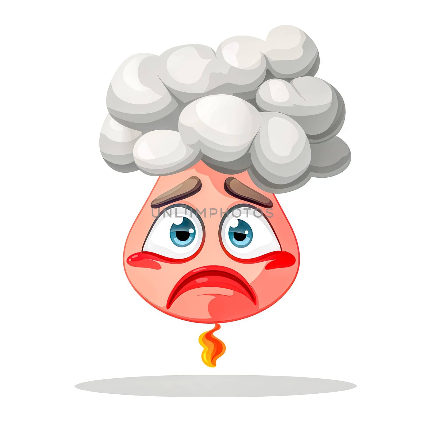 Cartoon illustration of a sad emoji with a cloud of smoke or gas coming out of its head, representing sickness, discomfort, or a bad mood