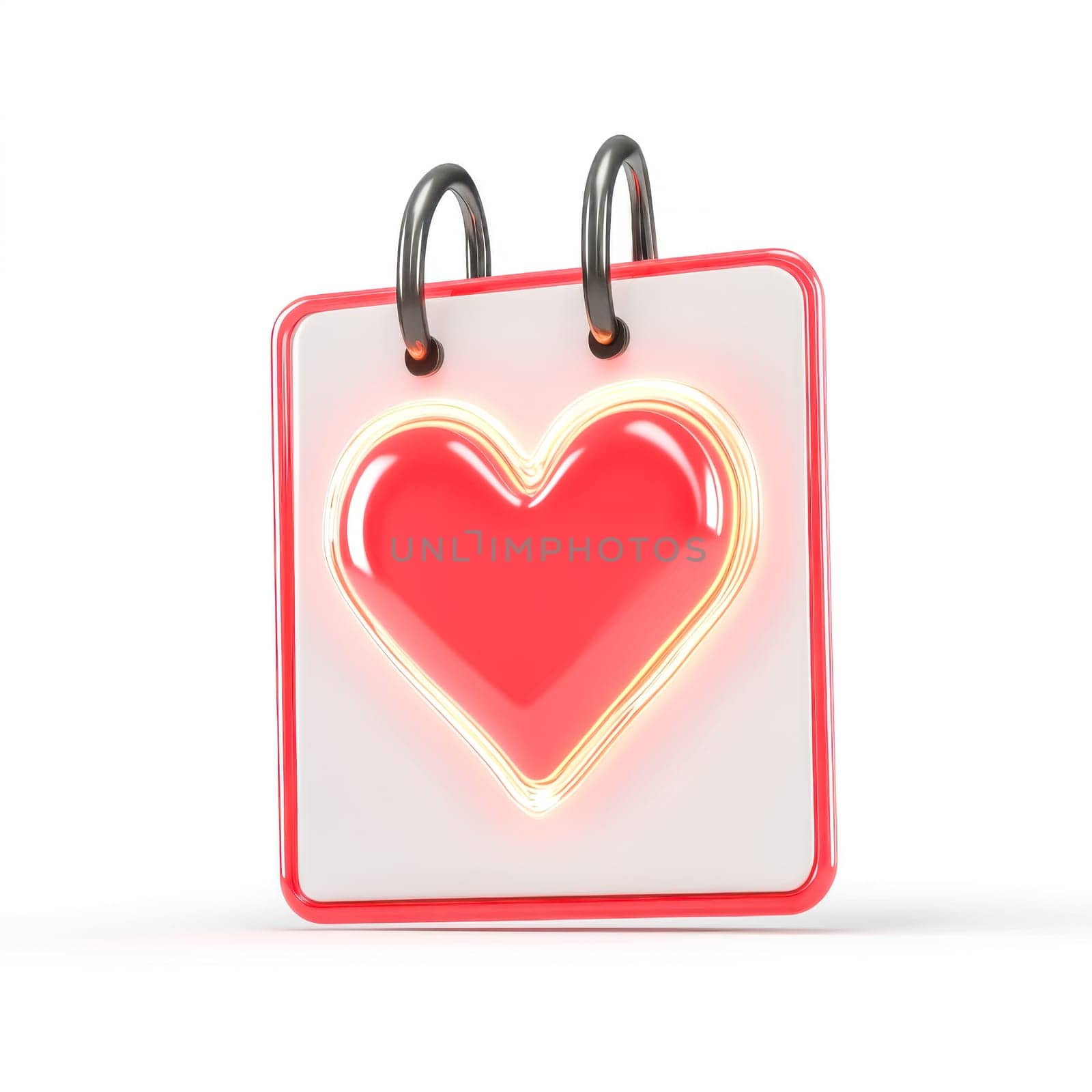 Calendar icon with a glowing red heart highlighting a special date, symbolizing love, romance, anniversaries, valentine's day, or other important occasions