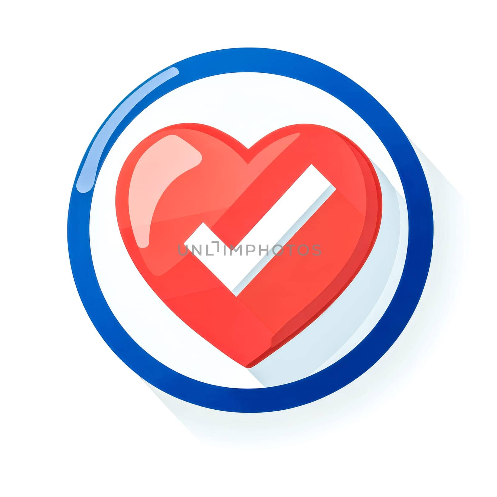 Glossy red heart featuring a white check mark symbolizes healthcare, love, and approval, representing healthy lifestyle choices and positive emotions in a vibrant design