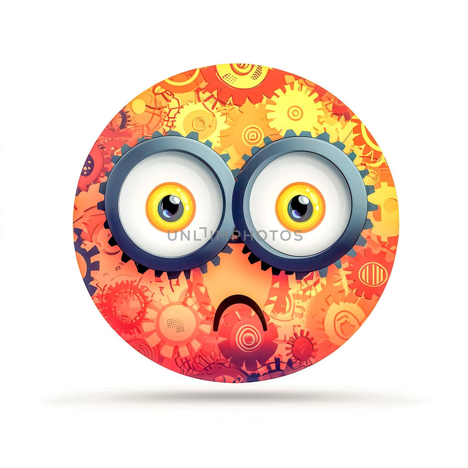 Confused emoji featuring spinning gears inside its head symbolizes the intricate processes of thinking and problem solving, highlighting the challenges of analysis and strategy