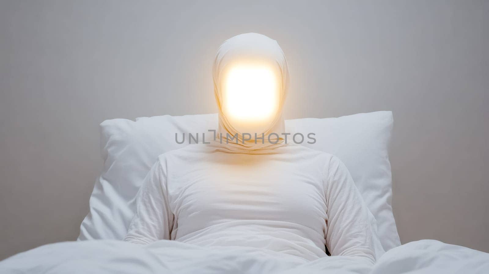 Lying in bed at night, a person uses a smartphone as a light source, casting a bright glow that illuminates their face and highlights the impact of technology on sleep