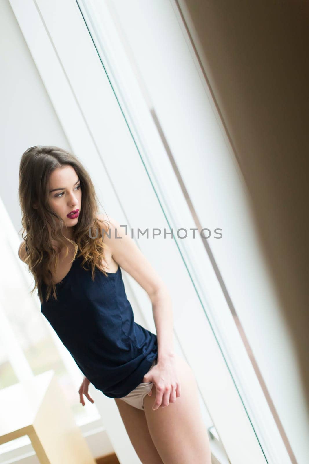 Attractive young woman posing in front of the window