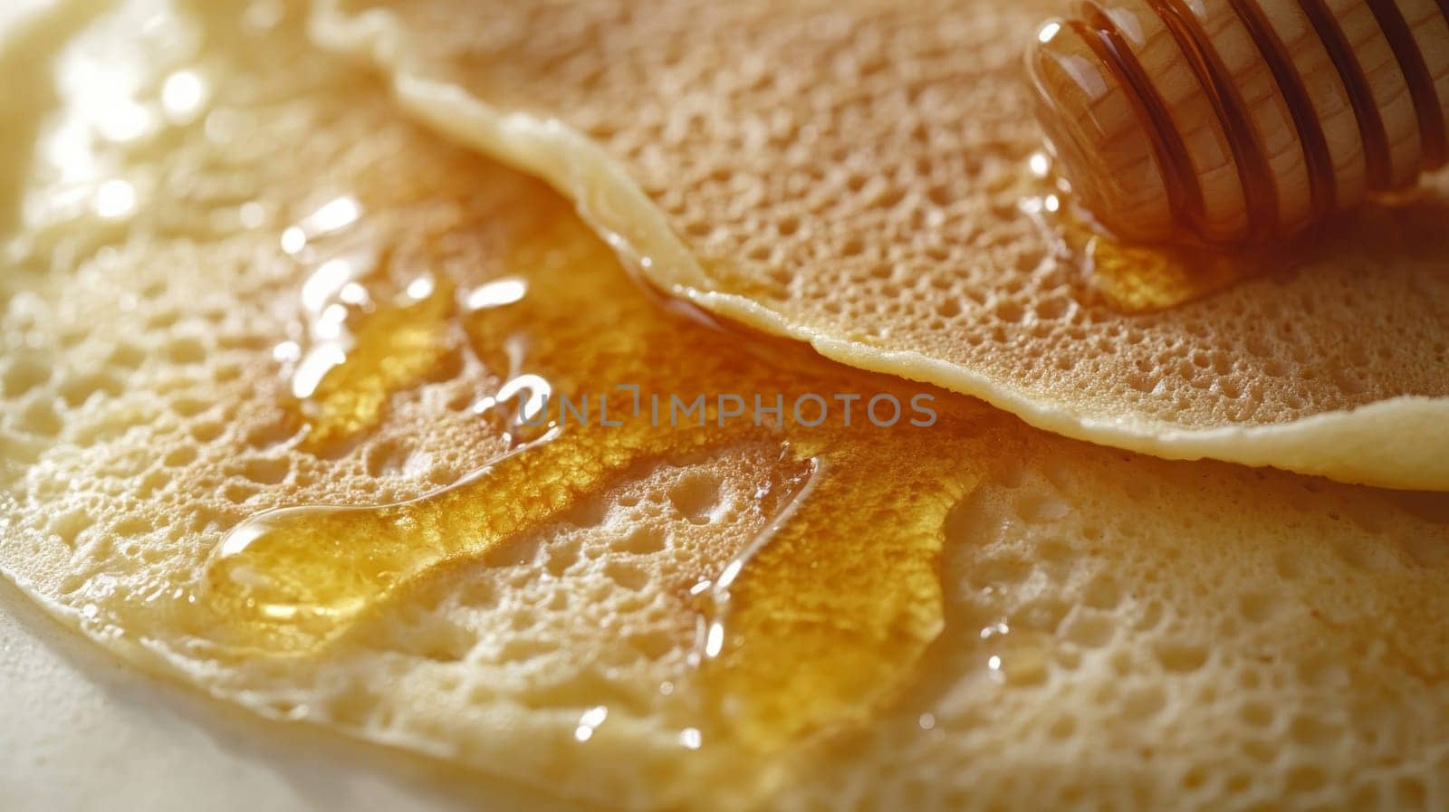 pancakes with honey on a wooden table, Generative AI,