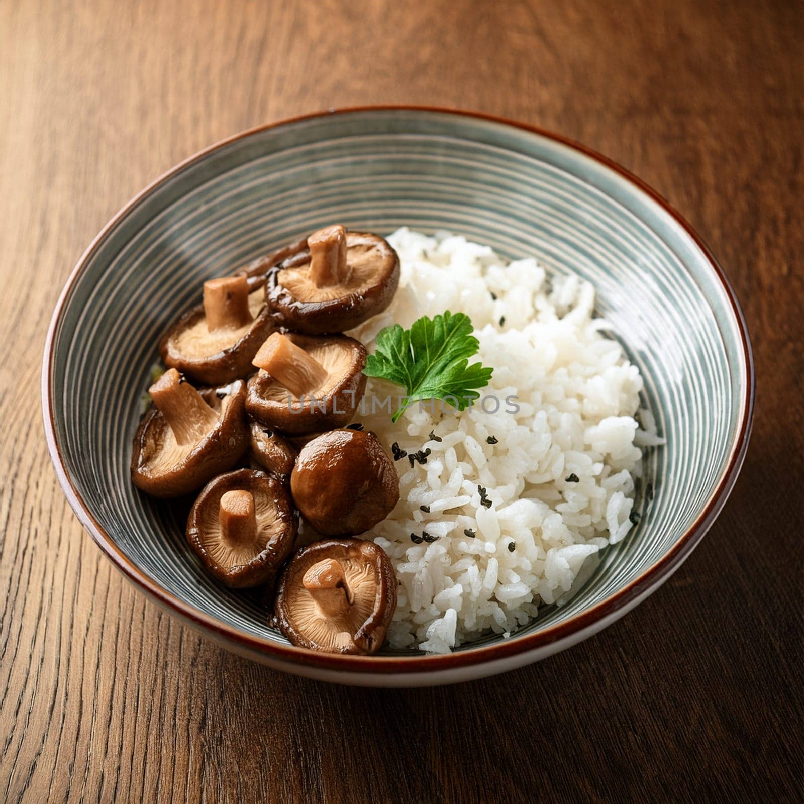 shiitake mushrooms rice vegetarian food AI generated image