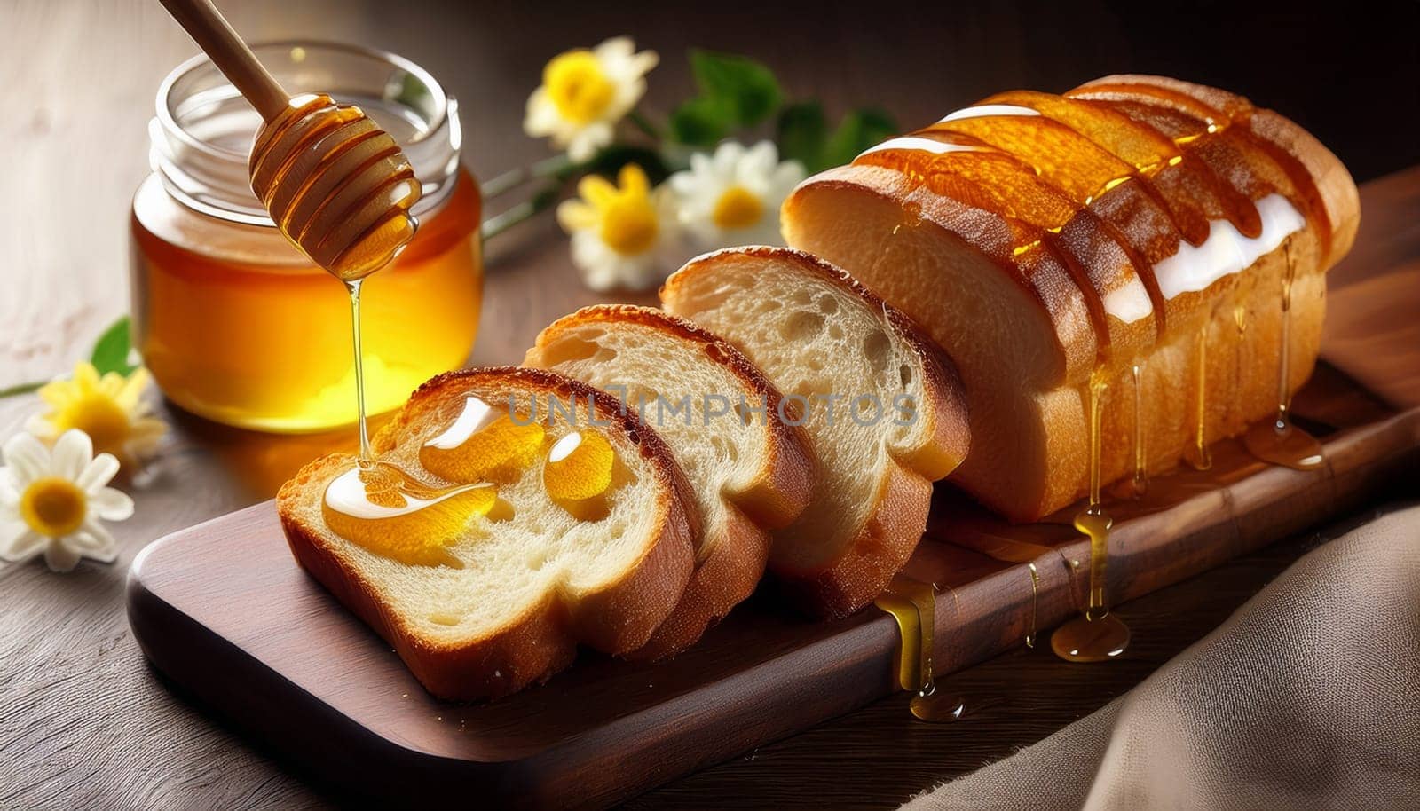 sliced bread with honey spread topping AI generated image