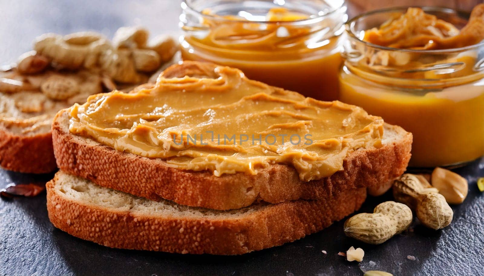sliced bread with peanuts butter spread topping AI generated image
