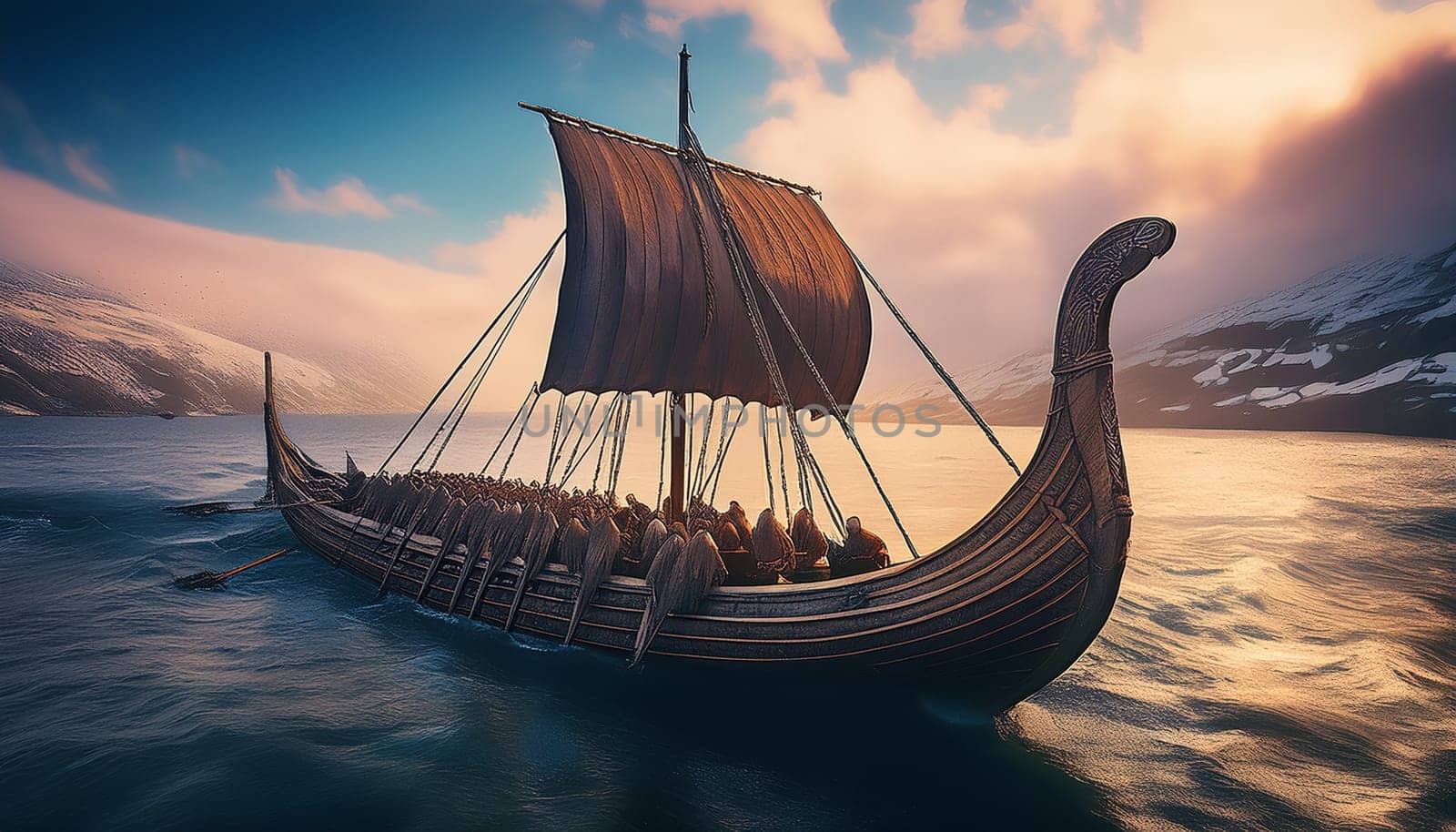 ancient viking ship at sea AI generated image