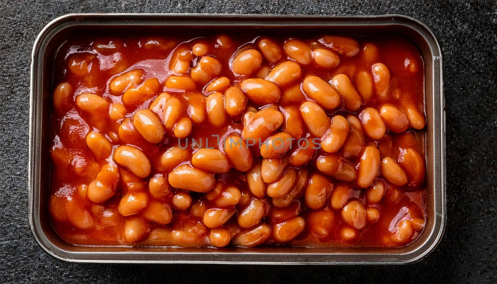 baked beans in tomato sauce in baking tray AI generated image