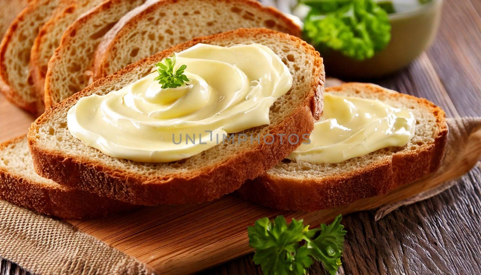 sliced bread with mayonnaise spread topping AI generated image