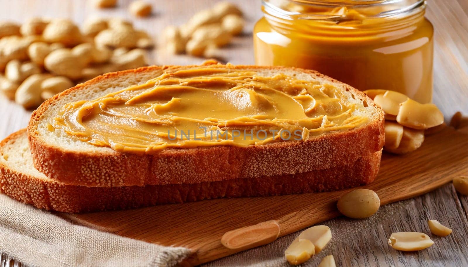 sliced bread with peanuts butter spread topping AI generated image