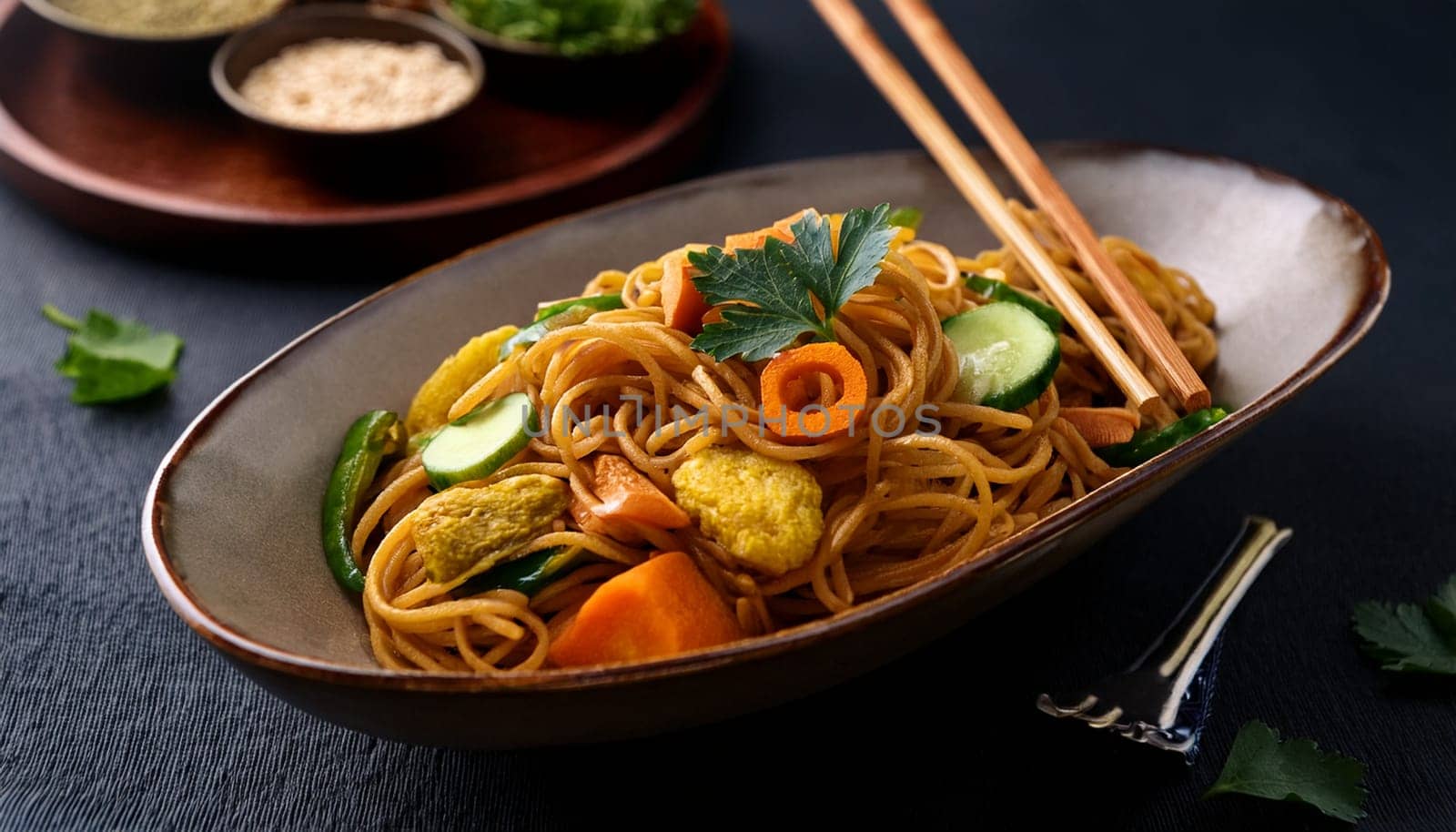 vegetarian curry noodles food AI generated image