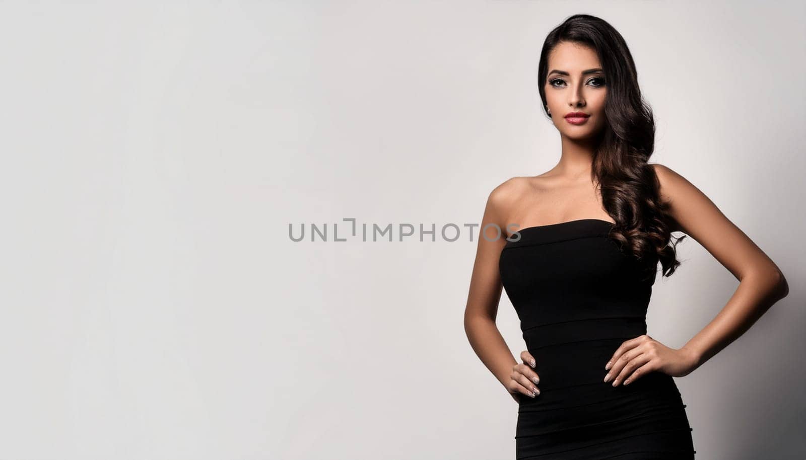 pretty young woman mini black dress, AI generated image