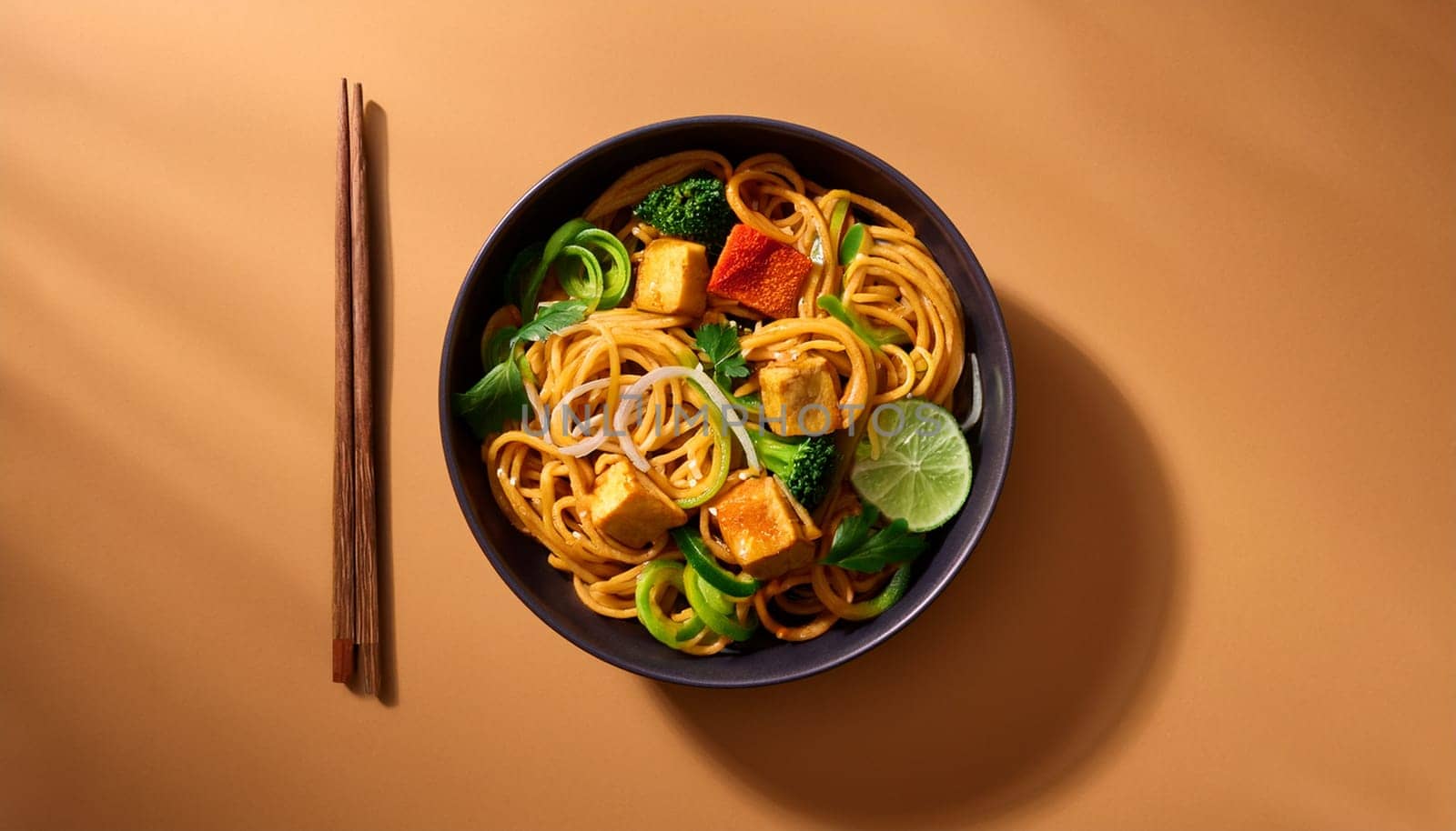 vegetarian curry noodles food AI generated image