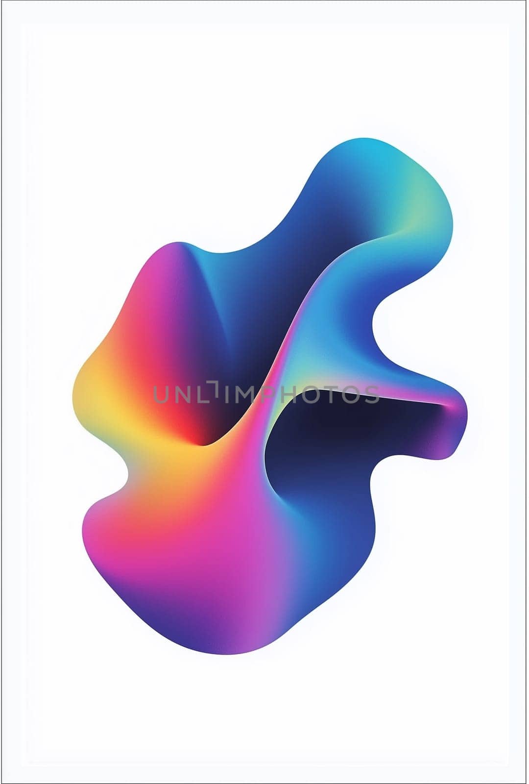 A captivating abstract composition showcases fluid forms seamlessly blending vibrant blue, purple, and orange colors. The design exudes a sense of motion, enticing viewers with its dynamic shapes.