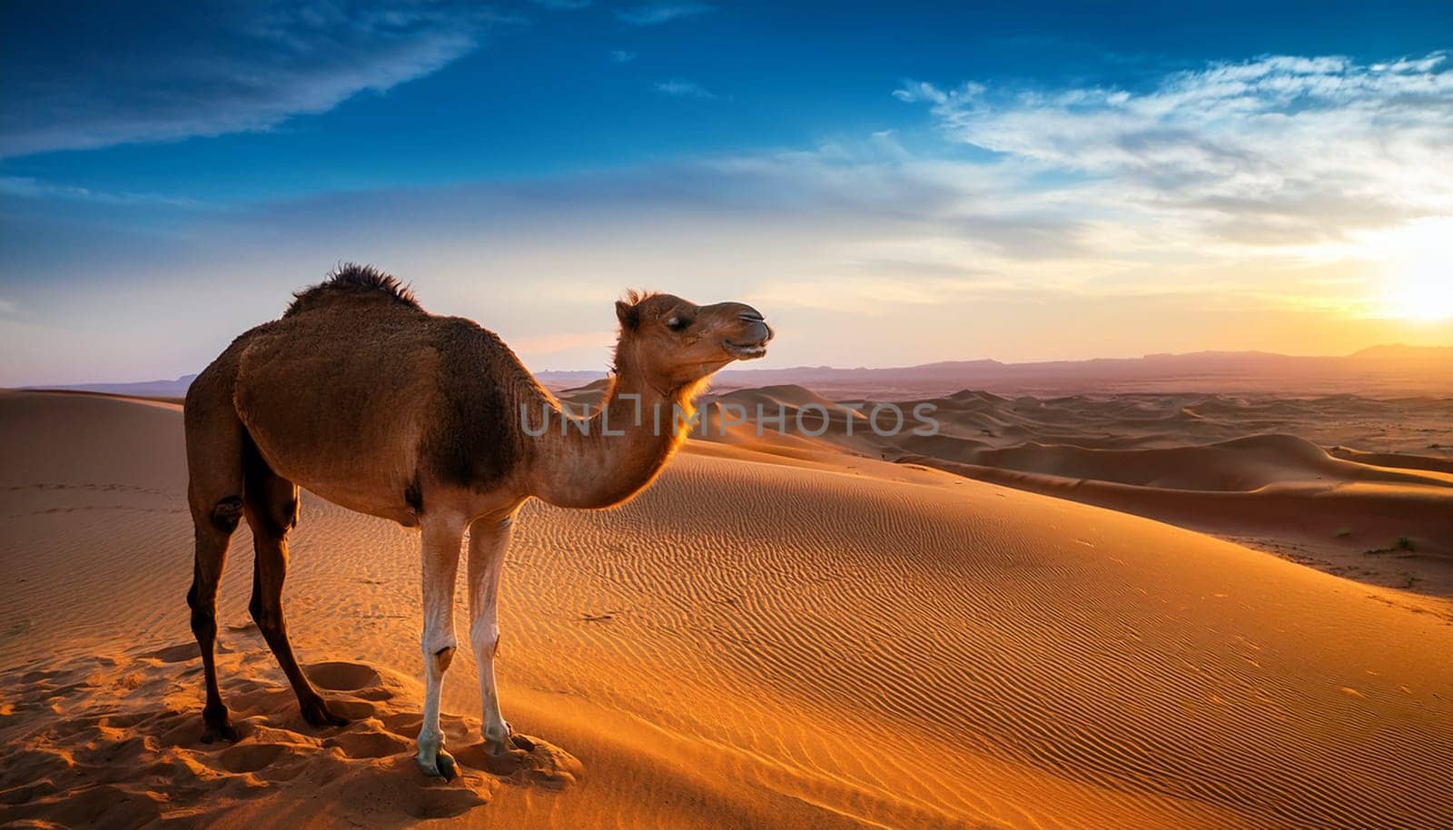 dromedary in the desert AI generated image