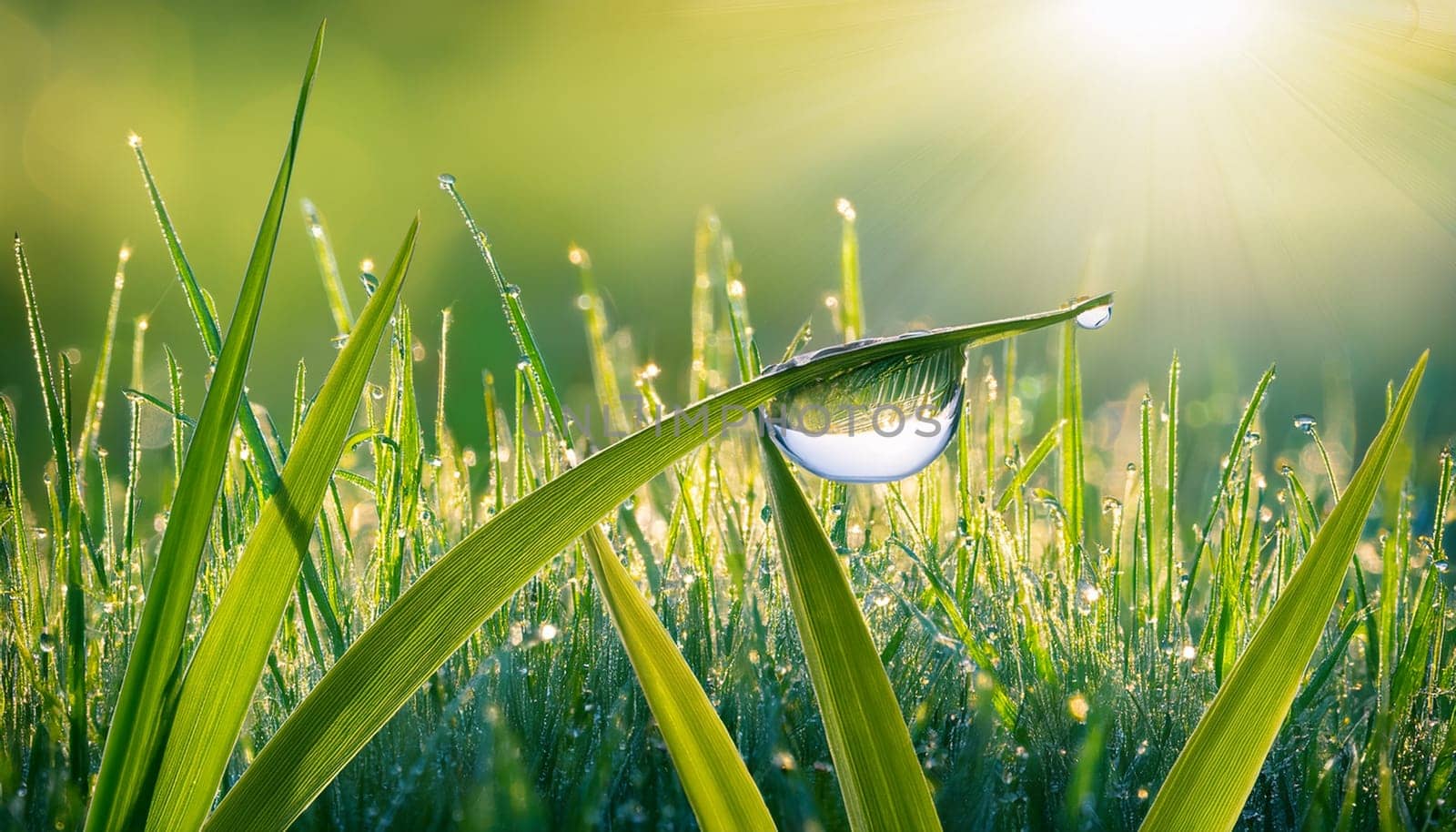 droplets of dew on grass blades AI generated image