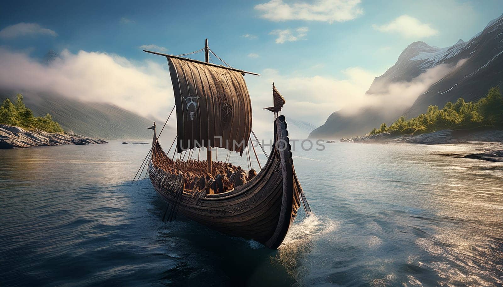 ancient viking ship at sea AI generated image