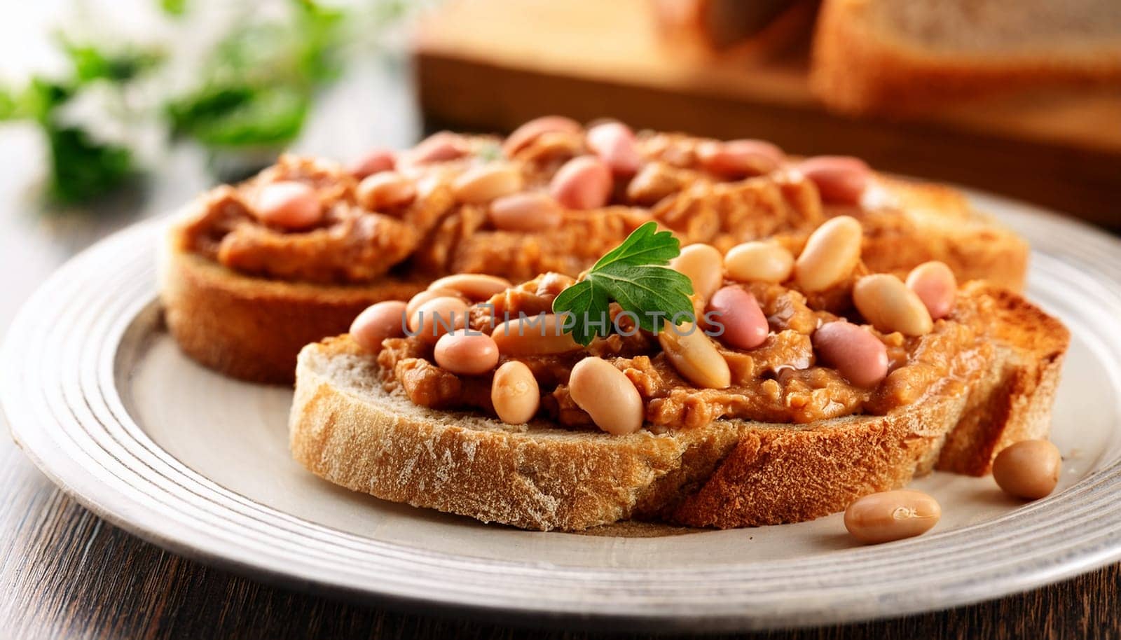 sliced bread with beans spread topping AI generated image