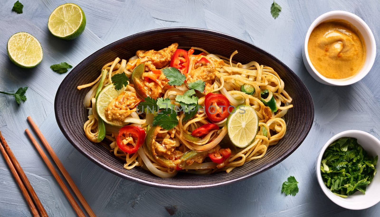 vegetarian curry noodles food AI generated image