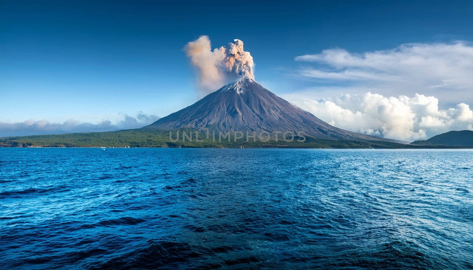 a volcano by the sea AI generated image