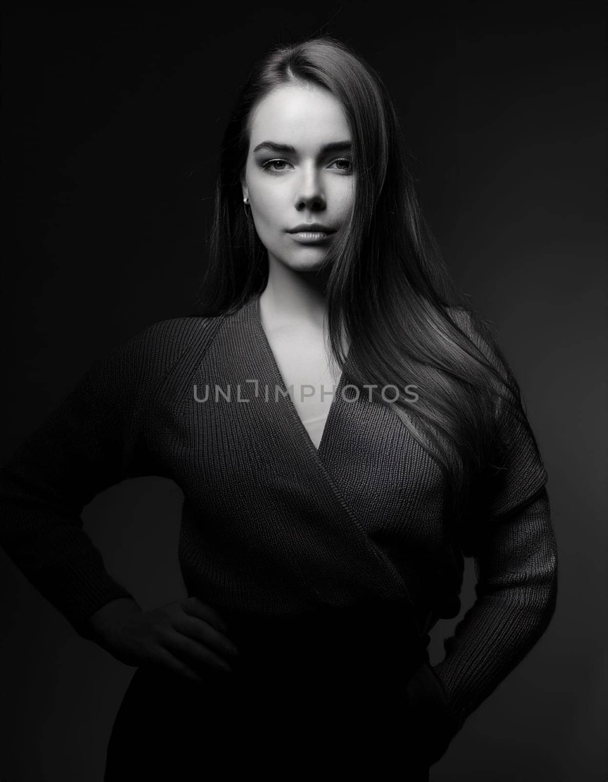 pretty young woman low key portrait, AI generated image