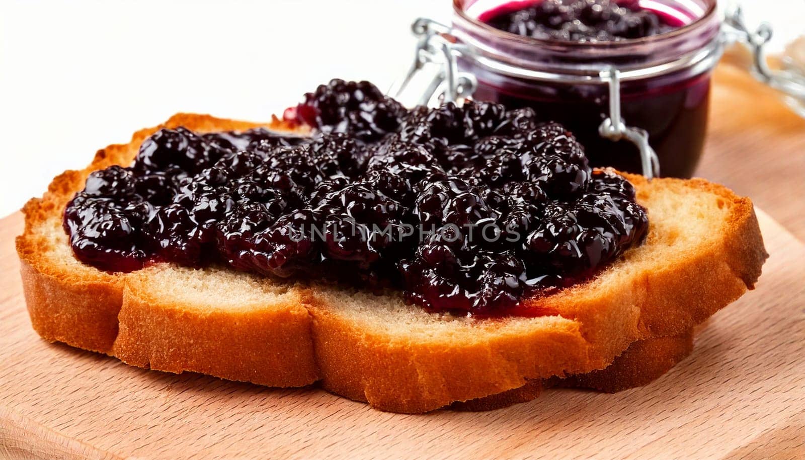 sliced bread with blackberry jam spread topping AI generated image