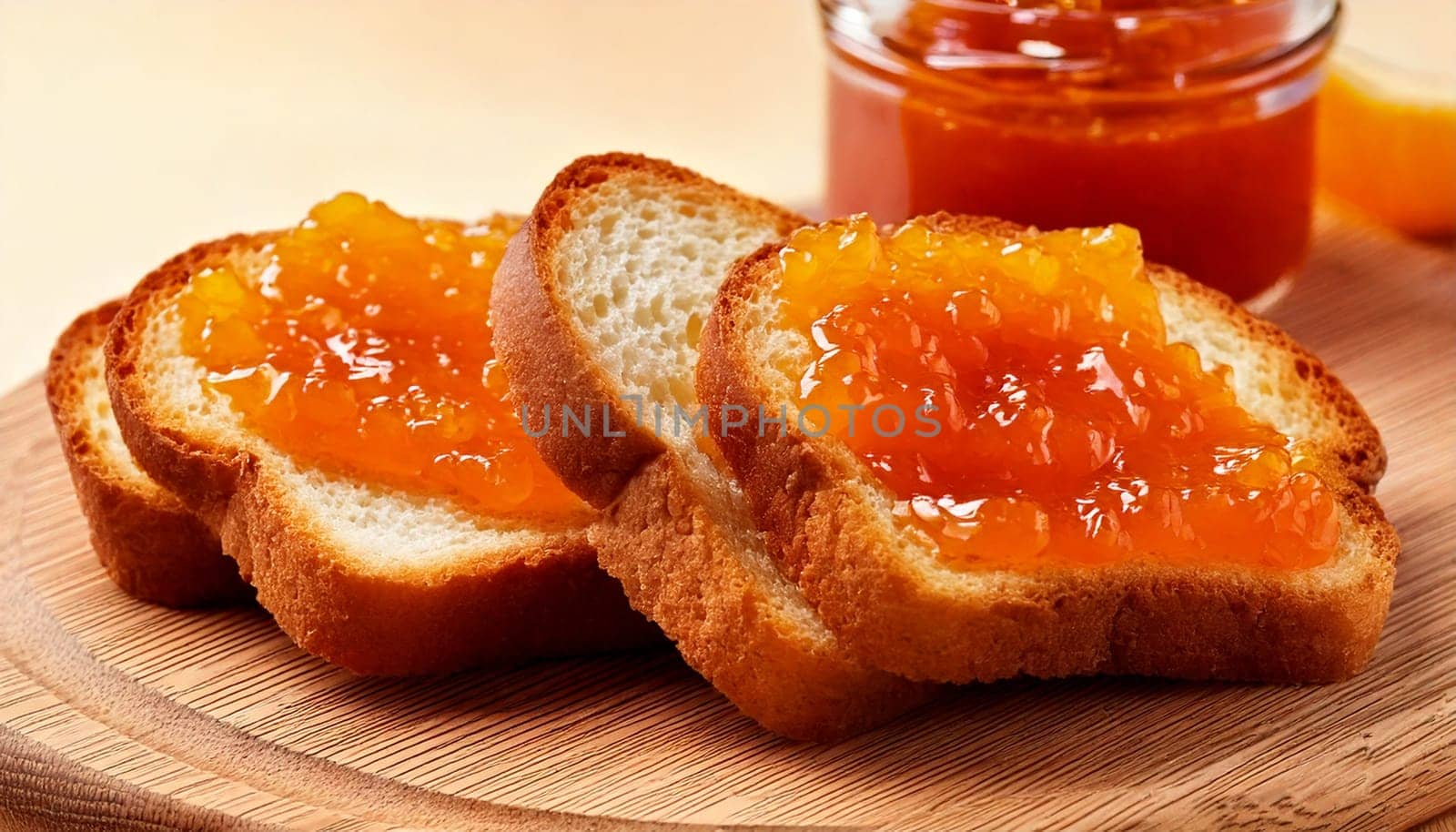 sliced bread with orange marmalade spread topping AI generated image