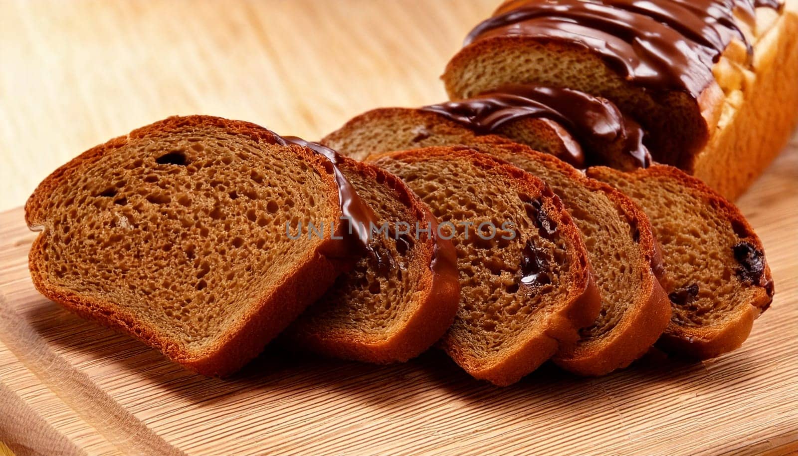 sliced bread with chocolate cream spread topping AI generated image