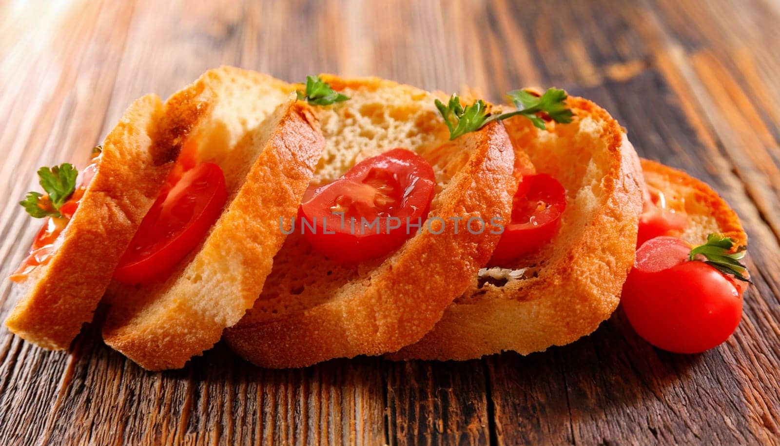 sliced bread with sliced tomatoes spread topping AI generated image