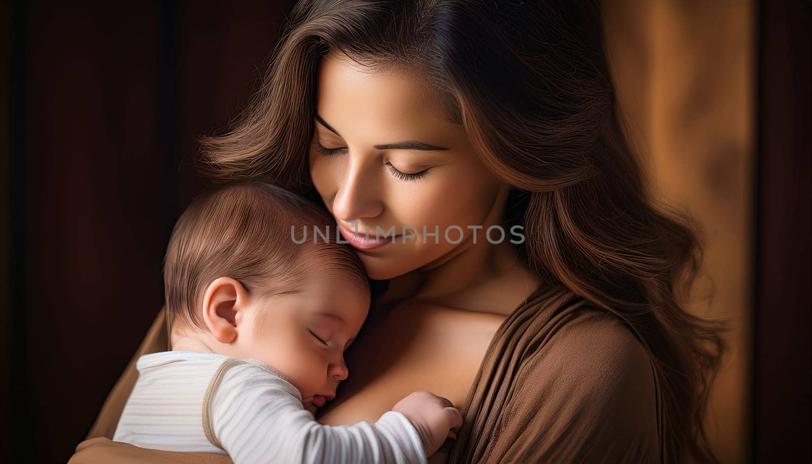 young woman holding her baby, AI generated image