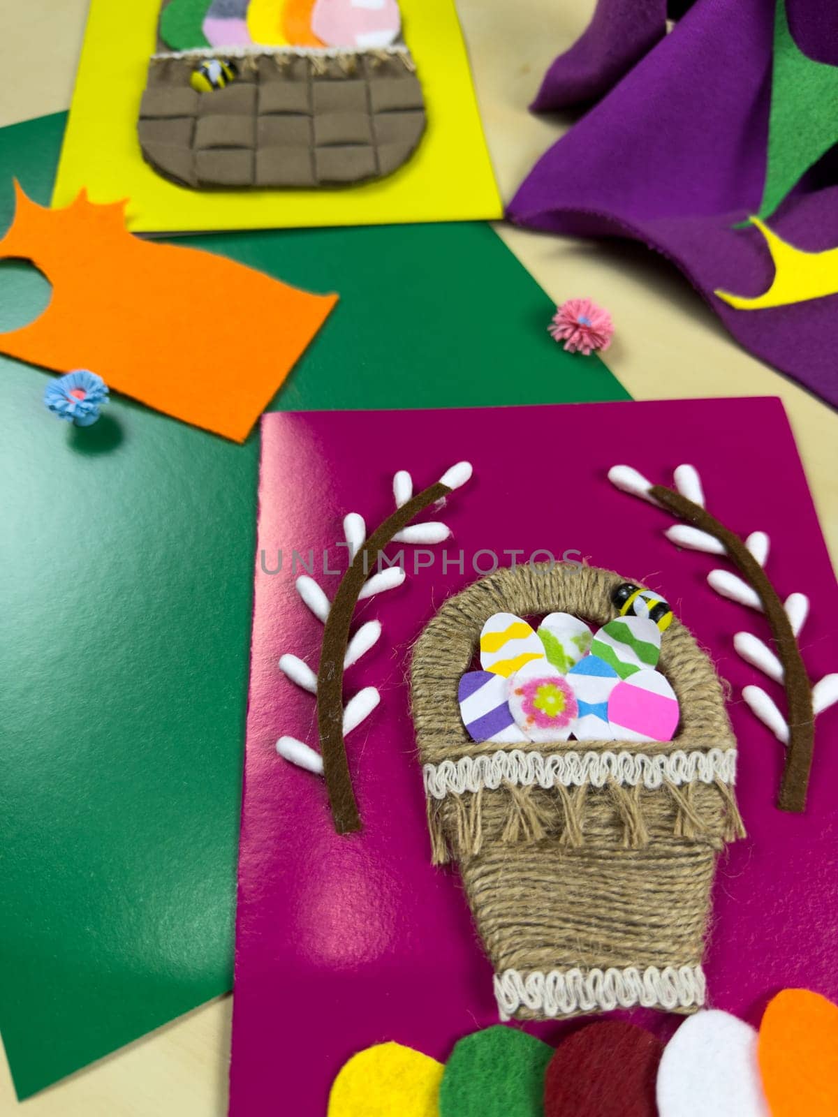 Vibrant Easter card collection showcasing unique designs with felt, yarn, and paper embellishments. Perfect for celebrating spring and sharing joy during Easter festivities