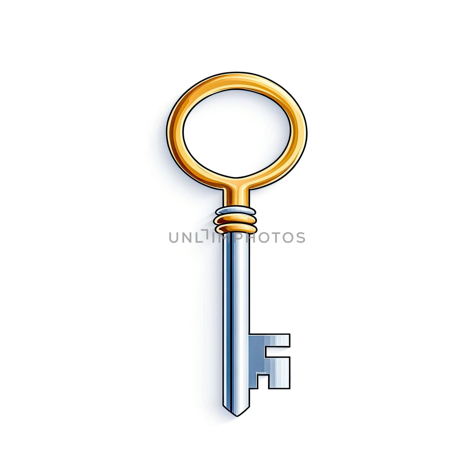 Silver key with golden handle opening a door, symbolizing security, access, safety, privacy, and problem solving, ideal for concepts related to real estate, cybersecurity, and data protection