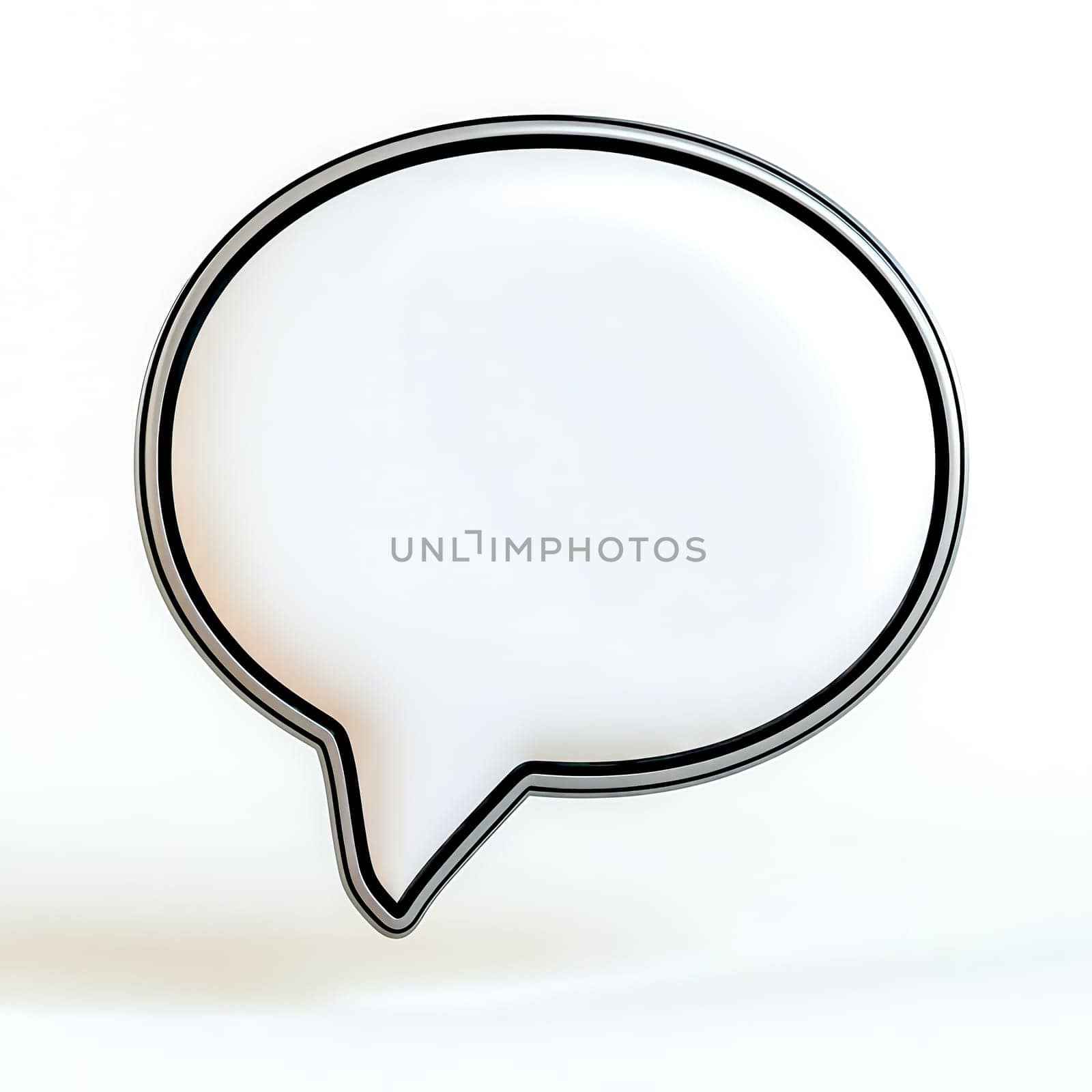White speech bubble with a metallic silver border floats on a white background, symbolizing communication, dialogue, and social media conversations