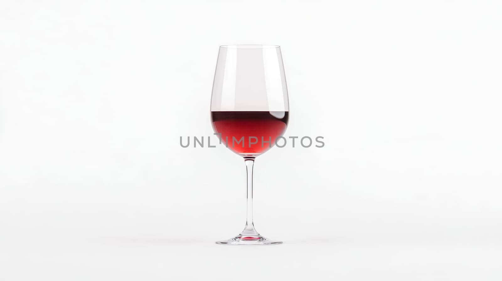 Studio shot featuring a glass of red wine, softly illuminated against a white backdrop, highlighting the beverage's rich color and clarity in an elegant presentation