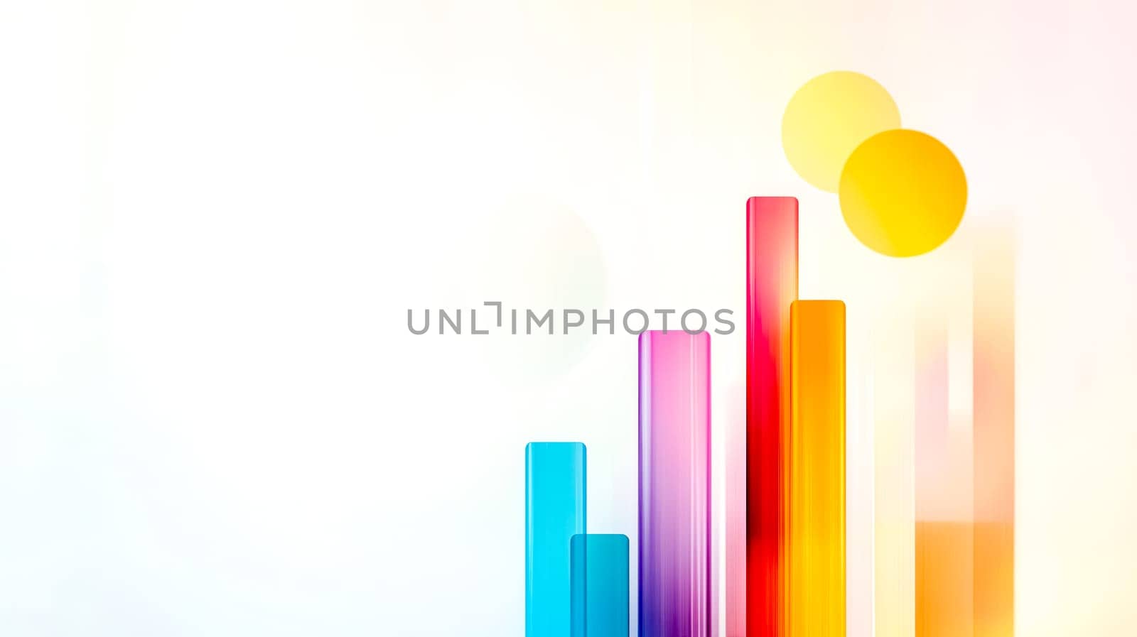 Colorful abstract bars growing against a blurred geometric pattern in soft hues symbolize progress, success, and growth, embodying positive trends in business and finance