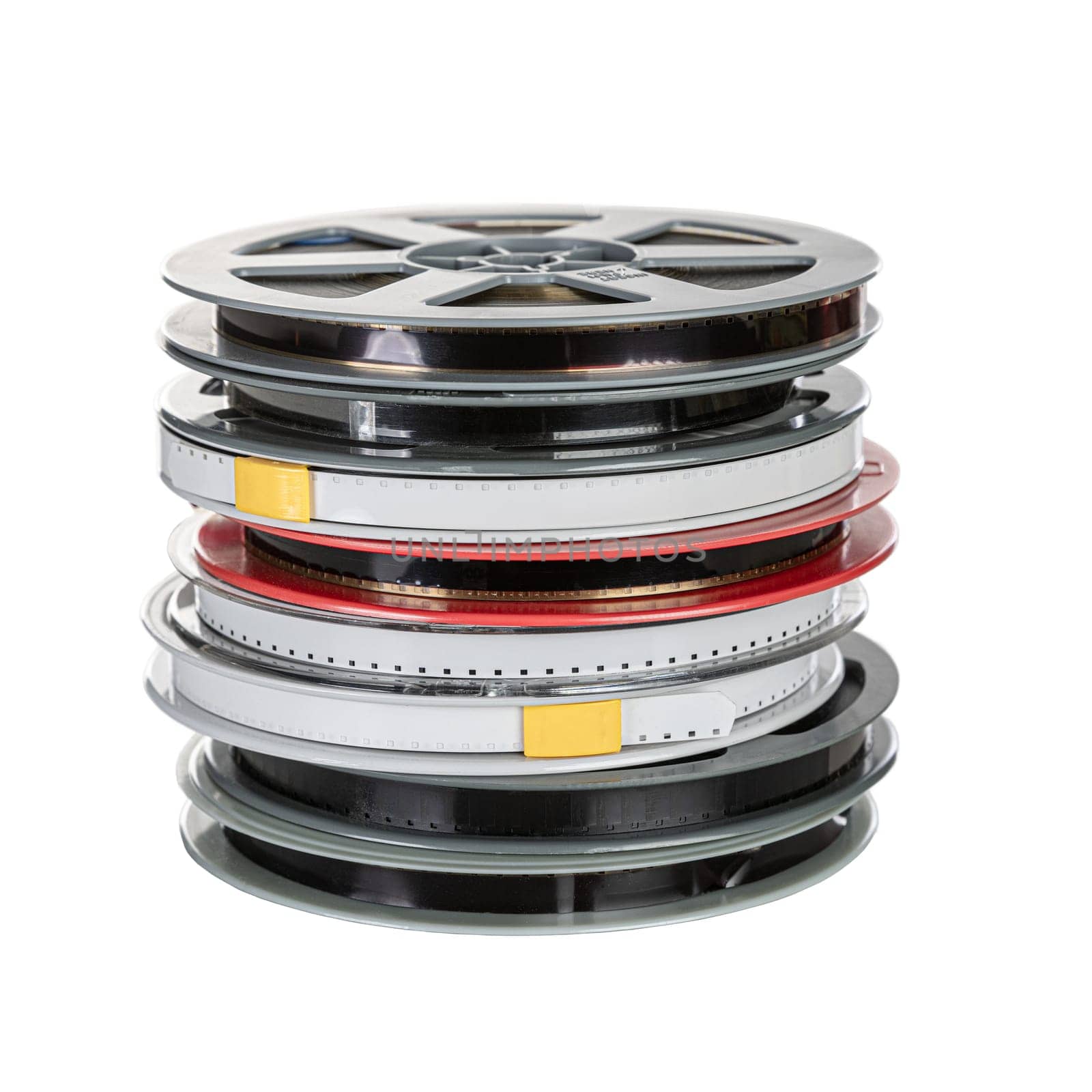  vintage 8mm film reels isolated on transparent background