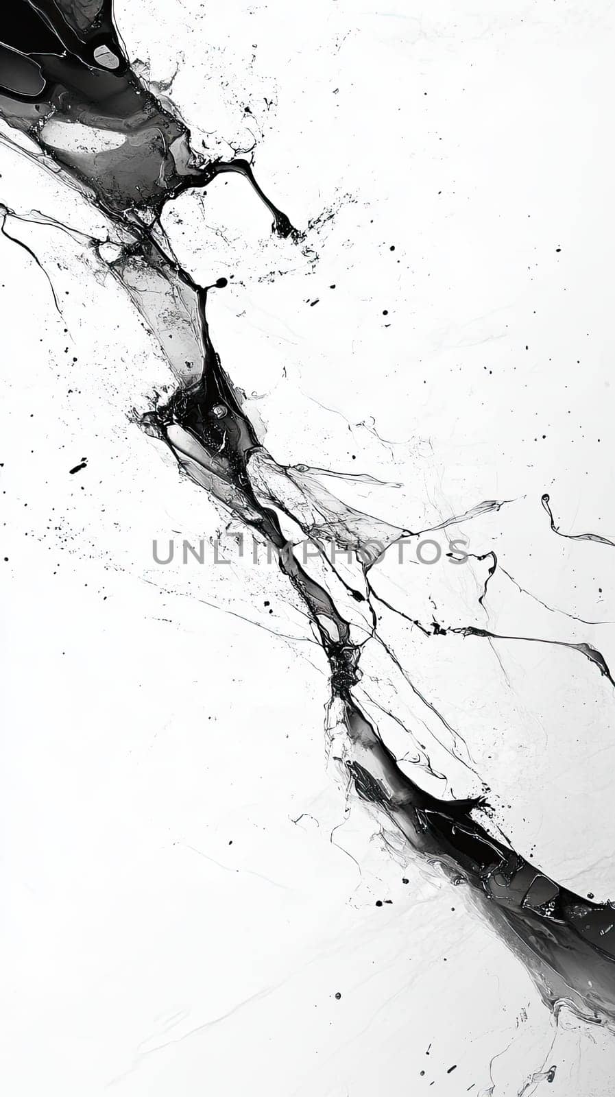 This abstract background showcases a striking composition of monochrome black and white elements. Fluid lines intertwine with ink splash details, producing a high contrast effect that emphasizes artistic abstraction. The minimalist design offers a modern aesthetic, perfect for various creative projects. Each element combines to create a dynamic visual experience that captivates viewers and adds sophistication to any context.