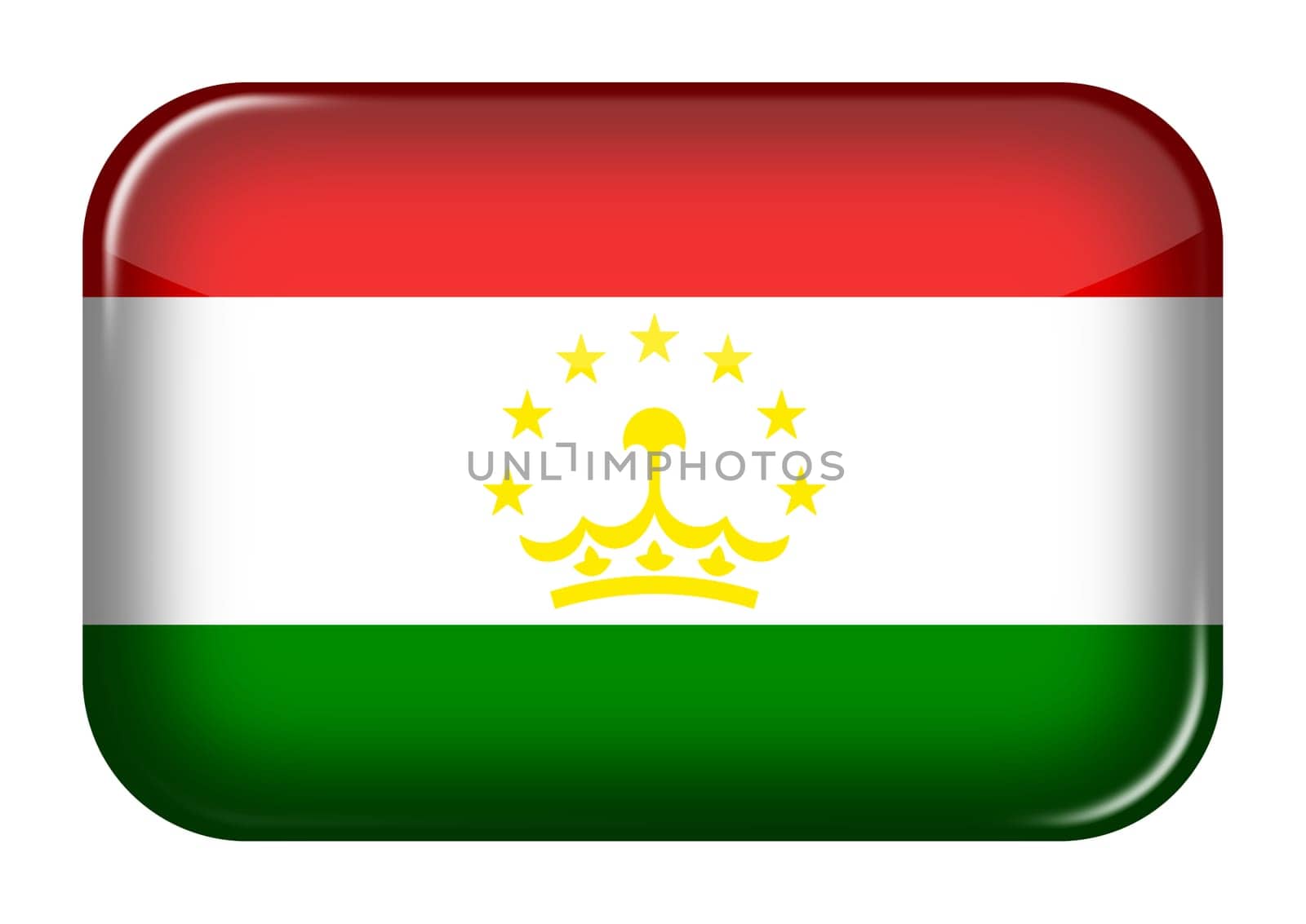 A Tajikistan web icon rectangle button with clipping path 3d illustration red white green yellow crown stars