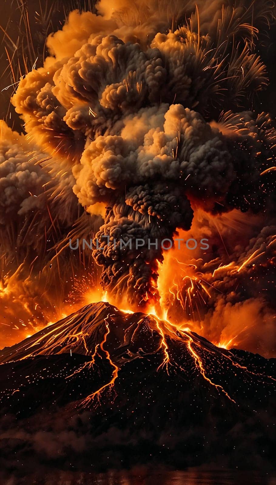 captivating scene of an active volcanic eruption, showcasing molten lava, smoke plumes, and fiery glow beneath a dramatic evening sky, exuding intense energy and natural grandeur. Iceland volcano