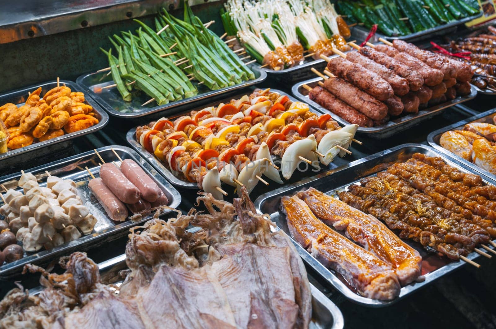 assortment of Vietnamese street food at the Asian Night Market in Vietnam in Asia in Da Nang