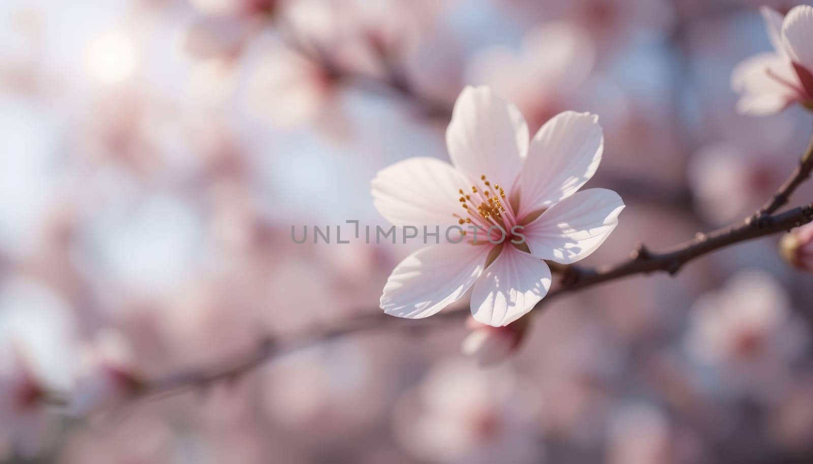 Delicate cherry blossom in soft sunlight