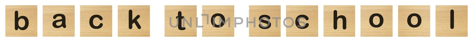 Back to school words with wood blocks on white