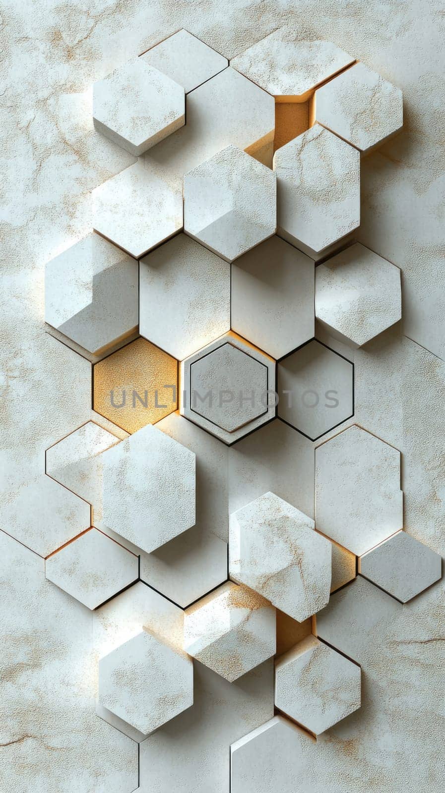 Abstract background featuring a sophisticated arrangement of hexagonal shapes with a refined paper texture. The composition uses neutral colors to create a modern and professional aesthetic, perfect for various design projects.